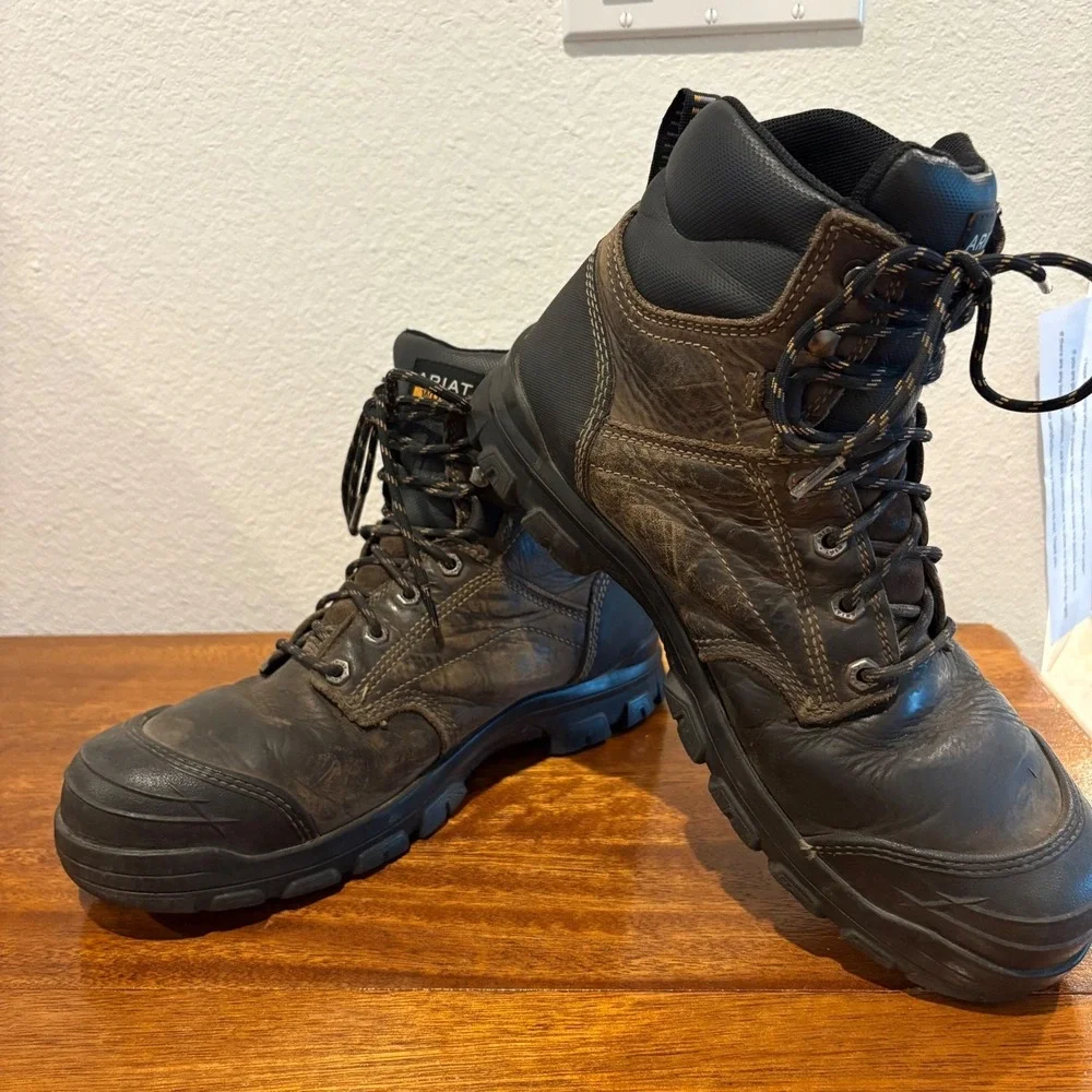 Ariat Work Boots Mens 10.5 EE Wide Brown Leather Steel Toe Waterproof ASTM F2413